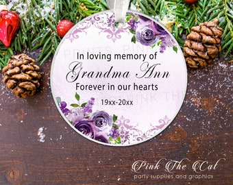 Personalized Christmas Memorial Ornament, In Memory of Christmas Tree Ornament, Christmas Ornament Floral Purple Prune Christmas Decoration