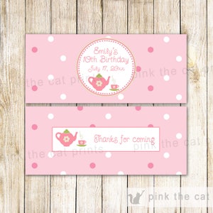 Tea Party Candy Bar Wrapper - Tea Party Candy Bar Label Tea Party Candy Wrapper Tea Party Candy Label Party Favor Ideas Pink Mint Tea Party