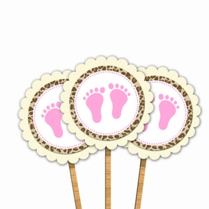 INSTANT DOWNLOAD Leopard Baby Feet Baby Shower Cupcake Toppers Decorations - Baby Shower Favors Baby Shower Decorations Baby Shower Items