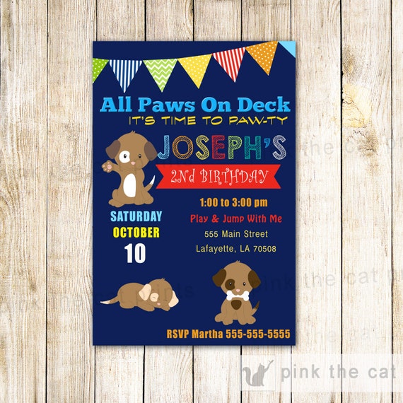 Puppy Birthday Invitation Boy Pawty Party Paws, Pawty Invitation
