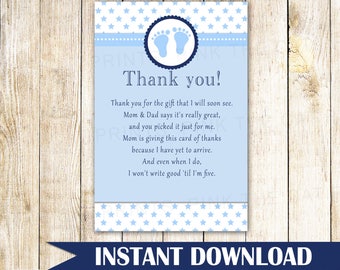 Star Baby Shower Thank You Card Star Thank You Card Star Thank You Note Baby Shower Thank You Note Blue Shower Thank You INSTANT DOWNLOAD