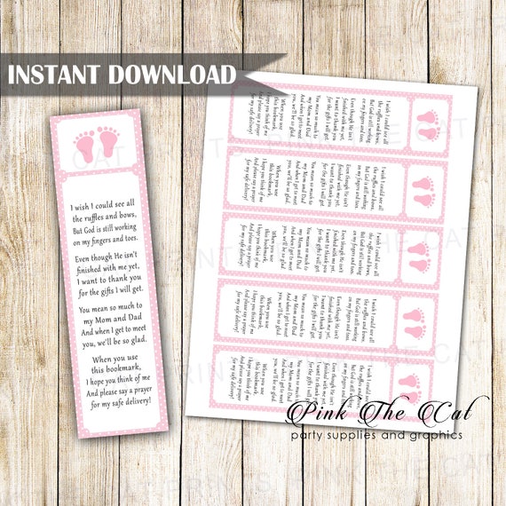 10 Personalised Bookmark Favours Baby ShowerPink Zebra