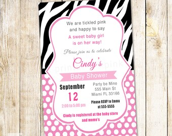 Zebra Invitation  - Baby Girl Shower Invite Any Age Pink Polka Dots Printable Editable INSTANT DOWNLOAD