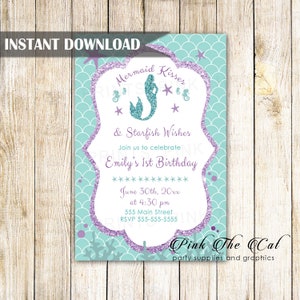 ON SALE Mermaid Invitation, Purple Mermaid, Mermaid Birthday Invitation, Mermaid Baby Shower Invitation, Mermaid Printables Instant Download image 6