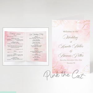 Erröten Rosa Gold Hochzeit Programm druckbare mit bearbeitbaren Text, Hochzeit Programm Vorlage, Ordnung des Dienstes, Hochzeit Party INSTANT DOWNLOAD