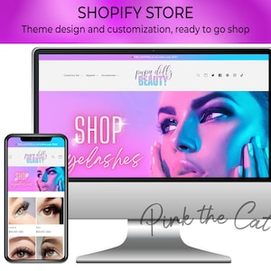 Neon blue and pink beauty shopify theme customization service, custom website design, have your own shop online website today