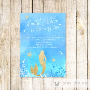 Mermaid Invitation - Mermaid Birthday Invitation Gold Glitter Mermaid Party Invitation Watercolor Mermaid Girl Party Invite Mermaid Theme