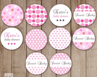 Printable Small Candy Labels - 0.75 inch Candy Stickers Baby Shower Favors Pink Polka Dots DIY Party Favors Personalized Girl