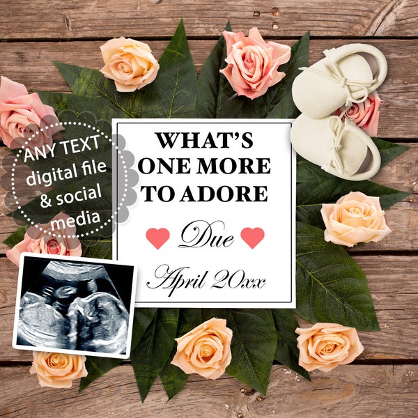 Pregnancy announcement digital file for social media personalized, custom baby announcement gender neutral floral coral creme frame