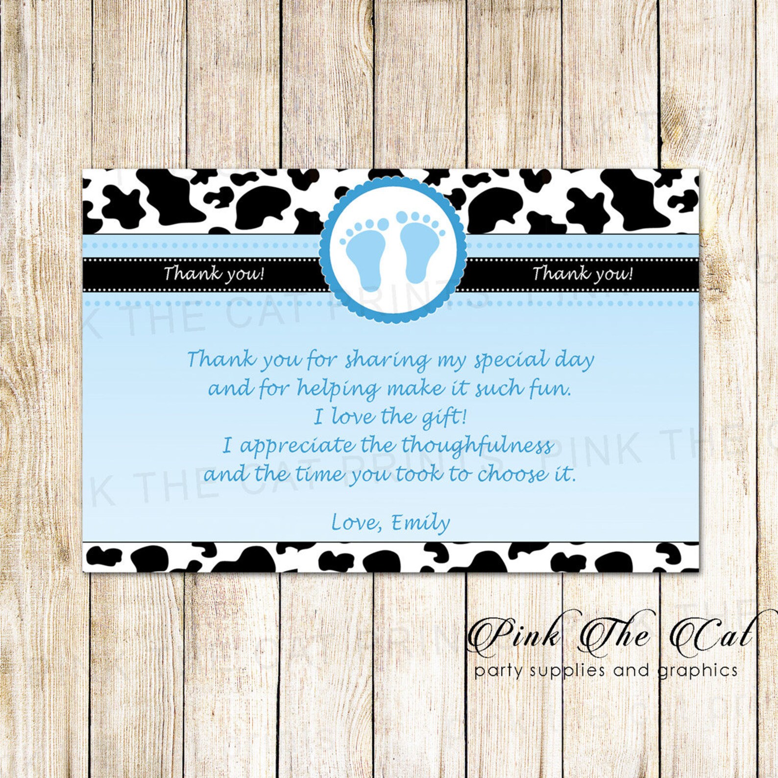 Baby Shower Thank You Cards Note Blue Black Cow Barn Farm Etsy