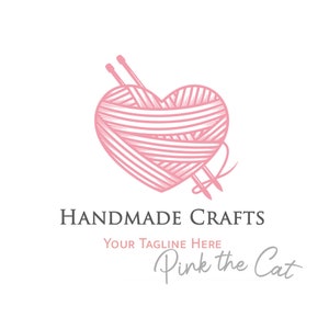 Knitting logo, crochet logo, heart wool logo, yarn pre-made logo, handmade sewing logo, boutique logo, premade logo any color