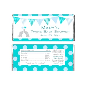 Elephant Candy Bar Wrapper - Elephant Candy Bar Label Elephant Chocolate Wrapper Elephant Label Elephant Sticker Teal Blue Twin Boys