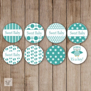 INSTANT DOWNLOAD afdrukbare kleine snoeplabels 0,75 inch snoepstickers baby shower feestartikelen groene babyvoeten uil het is een jongen DIY-feest