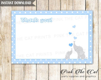 Elephant Baby Shower Thank You Card - Elephant Thank You Note Printable Boy Shower Thank You Cards Blue Card INSTANT DOWNLOAD