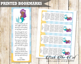 30 Printed Mermaid Bookmarks - African American Mermaid Baby Shower Favors, Printed Favor Girl Baby Shower Under The Sea