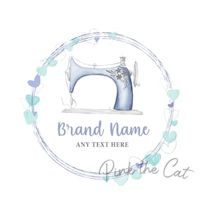 Sewing business logo, sewing machine logo, watercolor sew logo, sewing store logo, handmade sewing shop logo, hearts logo
