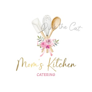 Bakery sweets and cakes catering logo png for your etsy shop or any website or business, spoons mixer floral watercolor design