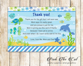 Aquarium Baby Shower Thank You Card, Sea Animals Thank You Note, Under The Sea Baby Shower Thank You Card, Printable Shower Thank You Note