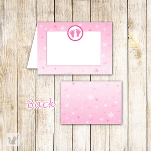 DOWNLOAD sofort editierbare Rosa Winter Baby Füße Baby Dusche leer gefaltet Faltkarte - Food Label Karte Baby Shower Dekoration Party Gefälligkeiten
