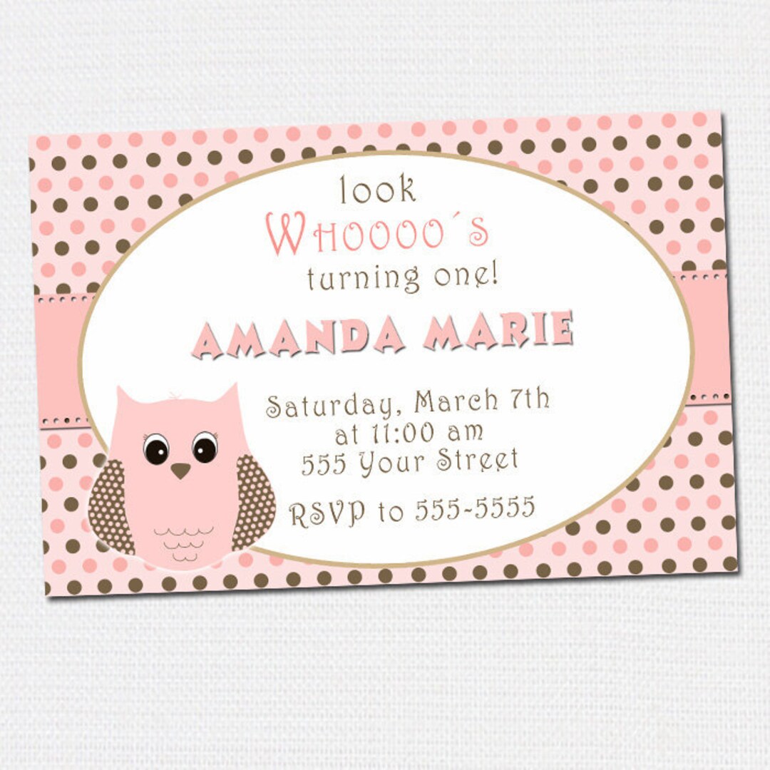 Owl Birthday Invitation or Baby Girl Shower Card - Custom Any Age or Color  1st Birthday Party Invite Printable File Personalized for Kids - Etsy, image size:1080x1080