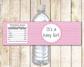 INSTANT DOWNLOAD Pink Chevron Its A Baby Girl Baby Shower Water Bottle Label Wraps - Zig Zag Baby Shower Favors Baby Girl Shower Decorations