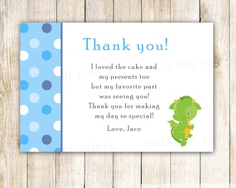 Dragon Thank You Card Note - Blue Green Baby Boy Shower Kids Birthday Party Printable Editable File INSTANT DOWNLOAD