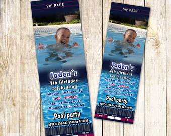 Party Birthday Invitation Ticket Party With Photo - Personalized Summer Pool Girl Boy Unisex Printable Personalized Digital File