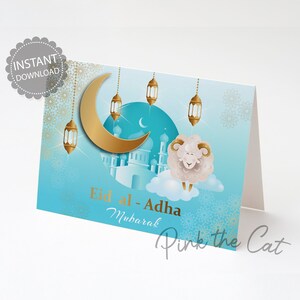 Eid Mubarak Grußkarte, Eid al Adha Mubarak Karte, glückliche Eid Karten, Geschenke für Familie Freunde, Eid Mubarak Karte Schaf INSTANT DOWNLOAD