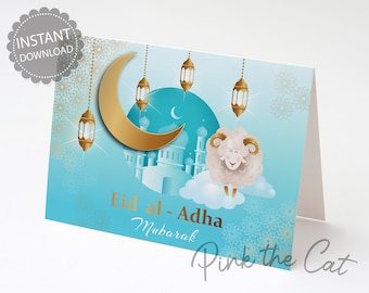 Eid mubarak greeting card, eid al adha mubarak card, happy eid cards, gifts for family friends, eid mubarak card sheep INSTANT DOWNLOAD