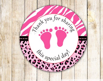 Baby Feet Zebra Leopard Baby Girl Shower Thank You Tag Labels Gift Favor Label  INSTANT DOWNLOAD