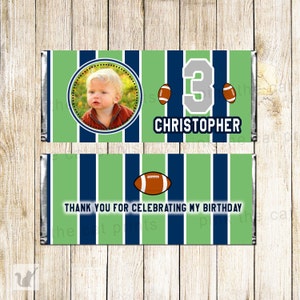 American Football Candy Bar Label Birthday Candy Bar Wrapper - Boy Birthday Party Decorations Sports Candy Wrapper Green Navy Blue Labels