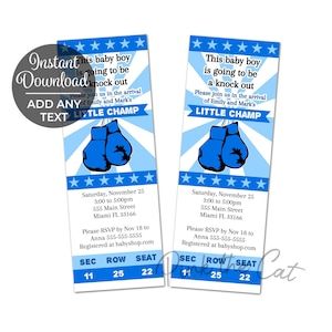 Boxing Invitation, Boxing Baby Shower Invitation, Blue Boxing Gloves Invitation, Boxing Themed Baby Shower For Boys, Instant Download