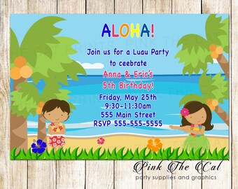 Luau Invitation - Luau Birthday Invitation Girl Luau Party Invitation Hawaiian Invitation Hawaian Girl Party Invite Luau Theme Party