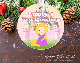 Personalized Christmas Ornament For Newborn, New Baby Christmas Tree Ornament, Christmas Gift For Girl, Long Hair Princess First Christmas