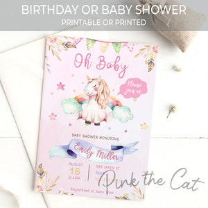Einhorn-Einladung, Einhorn-Baby-Dusche, Laufwerk durch Einladungskarte, Einhorn Geburtstag lädt, virtuelle Baby-Dusche-Einladung für Mädchen