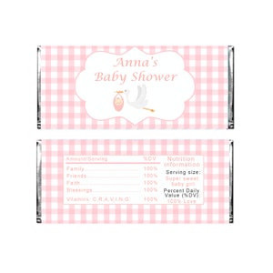 Cicogna Candy Bar Wrapper etichetta - cicogna ragazza Baby Shower Party Candy etichetta - cicogna rosa Baby doccia favori File editabile DOWNLOAD immediato