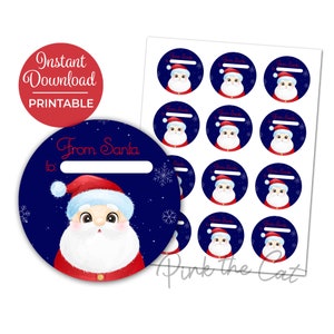 Printable Christmas Gift Tag or Labels for Favors or Presents, Chrismas Gift Santa Claus Printable From Santa Claus to Instant Download