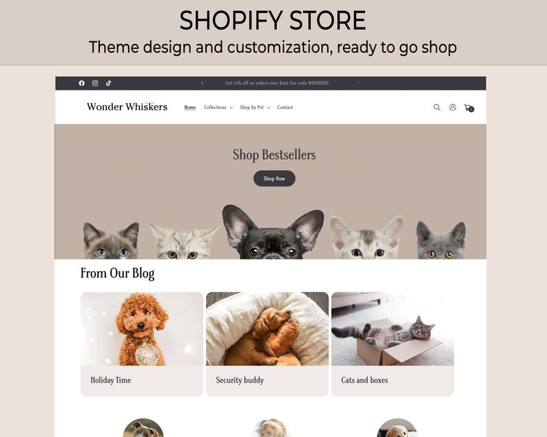 Beige pastel colors pet store, puppy breeding shopify theme customization, custom website design, have your own shop online website today image 1