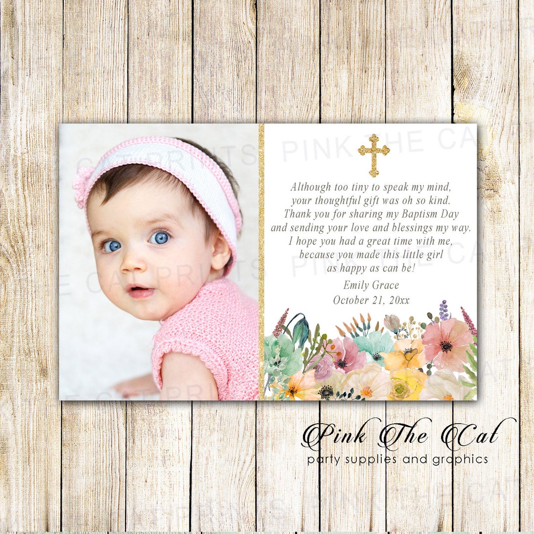 Fall Baptism Thank You Card Girl Christening Thank You Note Etsy
