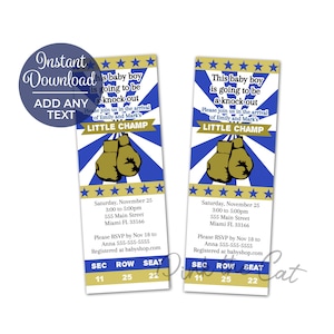 Boxing Invitation, Boxing Baby Shower Invitation, Boxing Birthday Invitation, Kids Boxing Party, Blue Gold Boxing, Instant Download