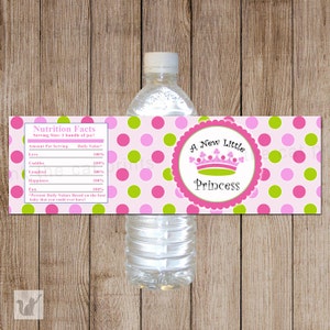 Princess Bottle Wrapper - Princess Bottle Label Princess Baby Shower Label Princess Label Printable Pink Green Bottle Label INSTANT DOWNLOAD