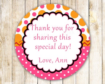 Polka Pink Orange Label Thank You Label Thank You Sticker Gift Favor Tag Birthday Baby Girl Shower Printable Editable file INSTANT DOWNLOAD