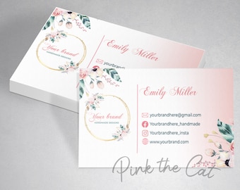 100 Business cards with boho feathers design, floral feathers business card, store business card, handmade shop card boutique