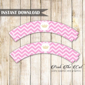 Princess Cupcake Wrappers - Glitter Gold Pink Princess Birthday Party Decoration Princess Baby Shwower Princess Decorations INSTANT DOWNLOAD