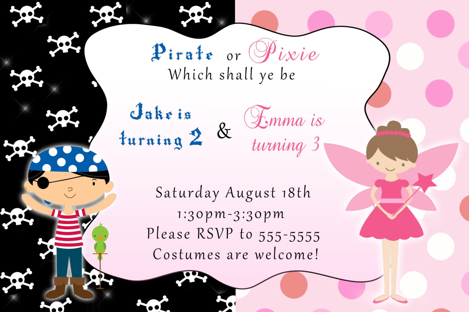 Fairy Pirate Invitation Kids Costume Party Invite Pixie - Etsy