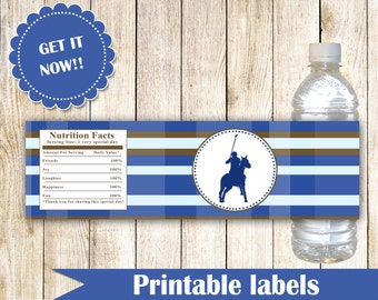 Polo Bottle Labels Baby Boy Shower Kids Birthday Party Favor Wrappers Party Decoations Blue Brown Stripes INSTANT DOWNOLAD