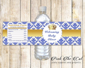 Prins Water fles etiket Prins verjaardag fles etiket Prins afdrukbare fles Wrapper Prins verjaardag Label Prins blauw goud Baby Shower