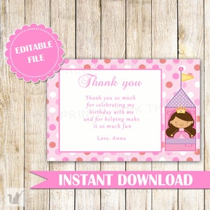 Princesa gracias tarjetas princesa gracias Nota princesa mensaje tarjeta de cumpleaños gracias princesa cumpleaños Baby Shower de niña descarga inmediata