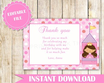 Prinzessin danke Karte Prinzessin danke Hinweis Prinzessin Nachricht Karte Geburtstag danke Prinzessin Geburtstag Baby Mädchen Dusche sofort-DOWNLOAD