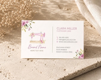 100 Pack printed business cards with pink sewing machine, sewing machine business card for handmade sewing shop or boutique, personalized